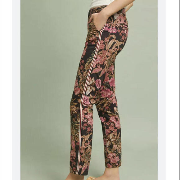 CHINO ANTHROPOLOGIE black pink floral pants - Picture 3 of 6